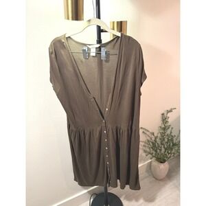 HM Basics Womens Medium Olive Brown Button Front Babydoll Viscose Dress 07530710